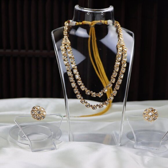 Double-Layer Kundan Necklace & Earrings Set, JP32 - Picture 7 of 12